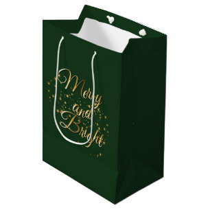 Merry and Bright Luxe, Dark Green & Gold Design Medium Gift Bag