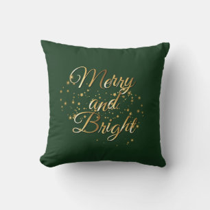 Merry and Bright Luxe, Dark Green & Gold Design Throw Pillow