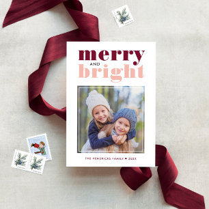 Merry and Bright Merlot and Blush Photo Holiday Card