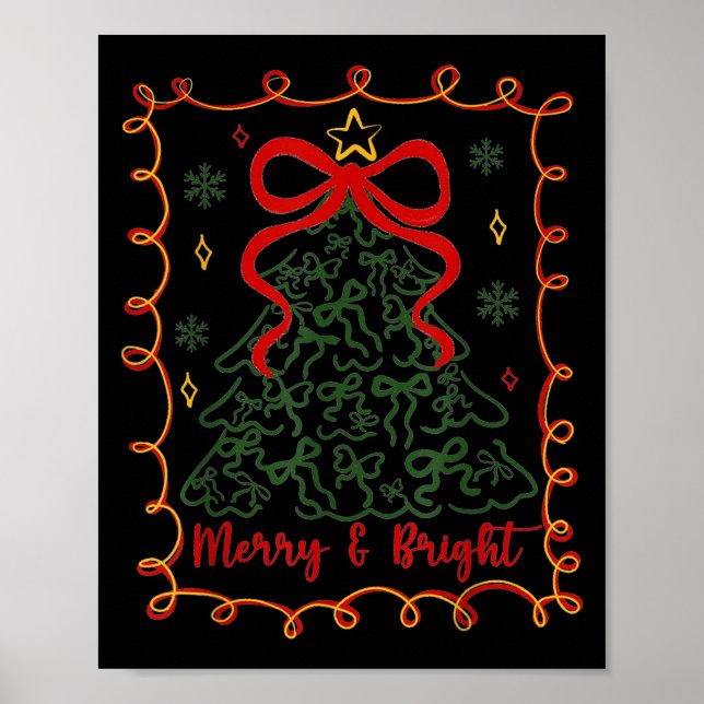 Merry And Bright Merry Christmas Coquette Tree Gir Poster (Front)