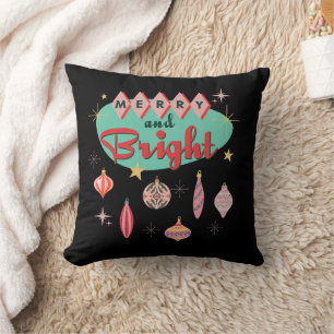 Merry and Bright Mid-Century Modern Christmas Throw Pillow