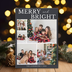 Merry and Bright Minimalist photo Family Christmas Invitation