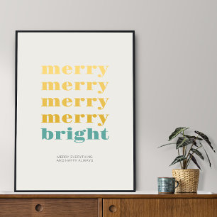 Merry and Bright Minimalist Teal Holiday Graphic Poster