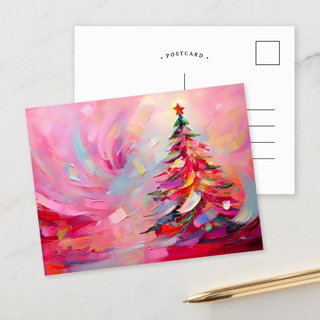 Merry and Bright Modern Abstract Christmas Tree  Holiday Postcard (Creator Uploaded)
