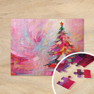 Merry and Bright Modern Abstract Christmas Tree  Jigsaw Puzzle