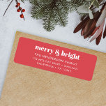 Merry and Bright | Modern Christmas Bright Red<br><div class="desc">A stylish modern holiday return address label with a bold retro typography quote "merry & bright" in white on a bright red background. The greeting and address can be easily customized to suit your needs. A trendy fun design to stand out this holiday season!</div>