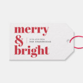 Merry and Bright | Modern Christmas Bright Red Gift Tags (Front (Horizontal))