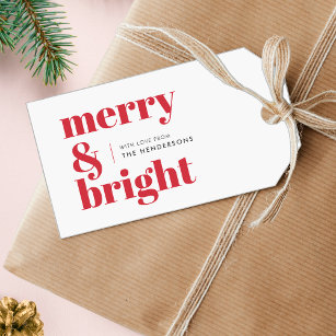 Merry and Bright   Modern Christmas Bright Red Gift Tags