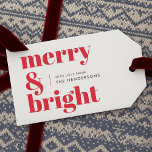 Merry and Bright | Modern Christmas Bright Red Gift Tags<br><div class="desc">A stylish modern holiday gift tag with a bold retro typography quote "merry & bright" in bright red on a white background. The greeting and name can be easily customized to suit your needs. A trendy fun design to stand out this holiday season!</div>
