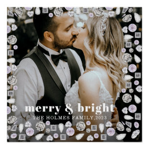 merry and bright modern christmas couple photo  poster