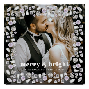 merry and bright modern christmas couple photo  poster