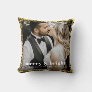 merry and bright modern christmas couple photo  throw pillow