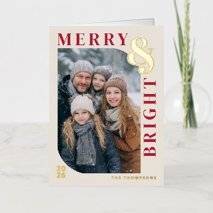Merry and Bright Modern Christmas Photo - Red Foil Holiday Card