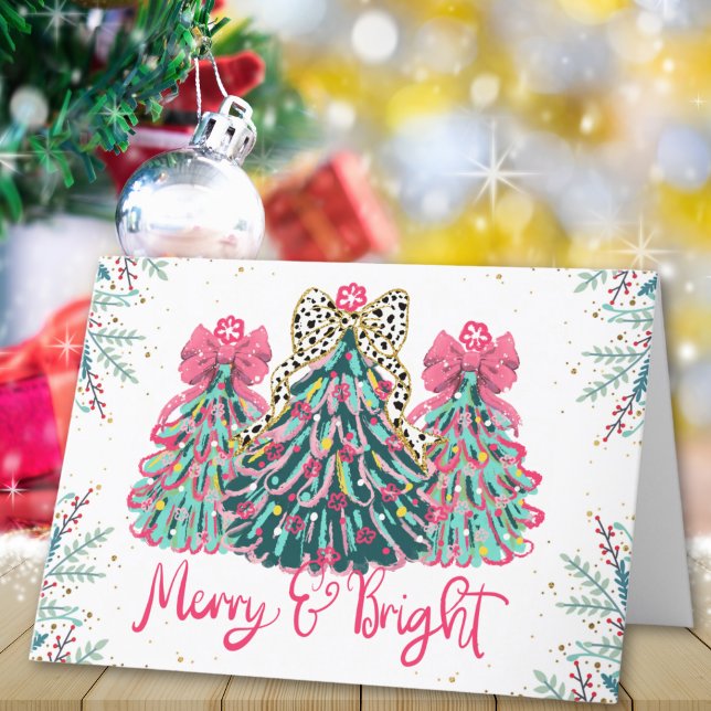 Merry and Bright Modern Christmas Trees Holiday Card (Creator Uploaded)