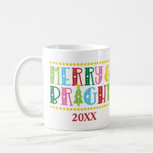Merry and Bright Modern Colorful Christmas Holiday Coffee Mug