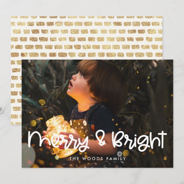 Merry and Bright Modern Cute Script Photo Holiday Card (Front/Back)