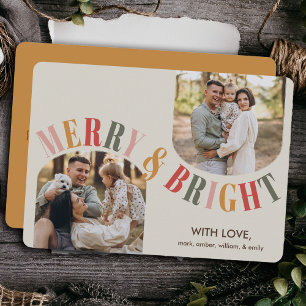 Merry and Bright Modern Family Photo Christmas Holiday Card