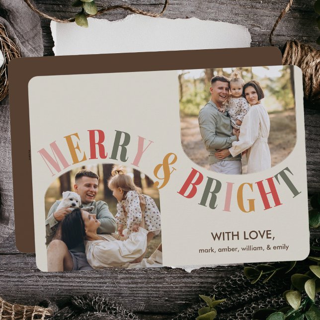 Merry and Bright Modern Family Photo Christmas Holiday Card (Creator Uploaded)