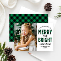 Merry and Bright Modern Green Buffalo Plaid Photo