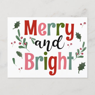 Merry And Bright Modern Minimal Floral Leaves Car Postcard