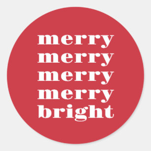 Merry and Bright Modern Minimal Red Christmas Classic Round Sticker