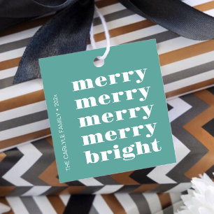 Merry and Bright Modern Minimal Teal Christmas Favour Tags