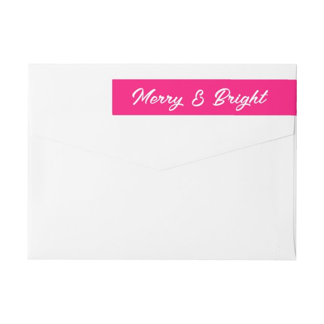 Merry and Bright modern neon pink Christmas Wrap Around Label (Back)
