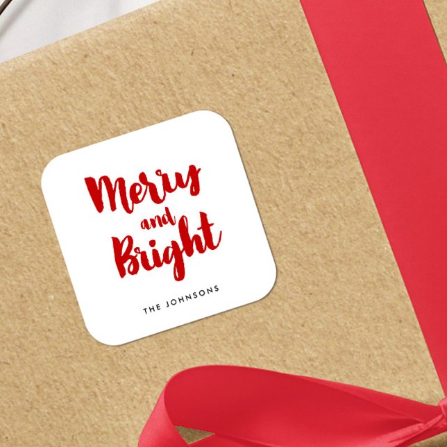 Merry and Bright modern red and white Square Sticker (Creator Uploaded)