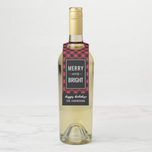 Merry and Bright Modern Red Buffalo Plaid Bottle Tag
