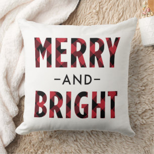 Merry and Bright Modern Red Buffalo Plaid Throw Pillow
