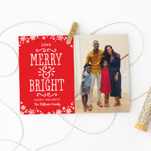 Merry and Bright Modern Red Photo Holiday Card