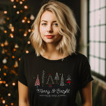 Merry and Bright Modern Retro Christmas Tree T-Shirt<br><div class="desc">Get Merry and Bright in style with our Retro Christmas Tree Tee! 🎄 Customize with your family name and personalized message for extra holiday cheer. Festive fashion at its best! 🎅 #MerryandBright #RetroChristmas</div>