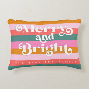 Merry and Bright Modern Stripe Christmas Custom Accent Pillow