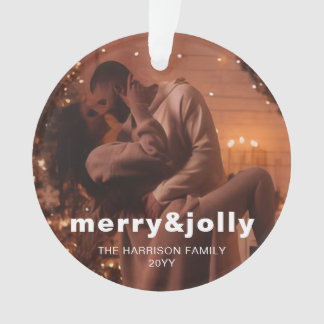 Merry and Bright Modern Stylish Christmas Photo Ornament