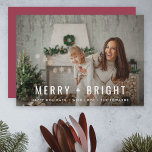 Merry and Bright | Modern Trendy Christmas Photo Holiday Card<br><div class="desc">A stylish modern holiday photo flat greeting card with a bold typography quote "Merry Bright" in white with a rose raspberry dusky berry pink feature colour on the reverse. The greeting and name can be easily customized for a personal touch. A trendy, minimalist and contemporary christmas design to stand out...</div>