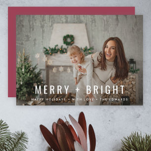 Merry and Bright Modern Trendy Christmas Photo Holiday Card