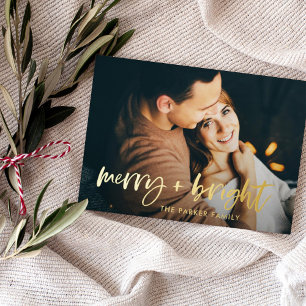 Merry and Bright Modern Two Photo Christmas Foil Holiday Card