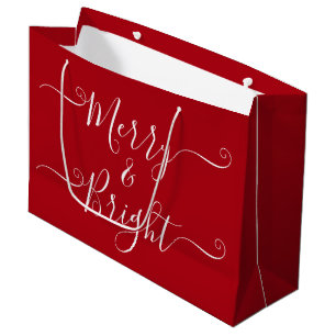 Merry And Bright   Modern Typography Red Christmas Large Gift Bag