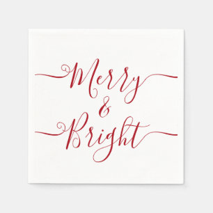 Merry And Bright   Modern Typography Red Christmas Napkin