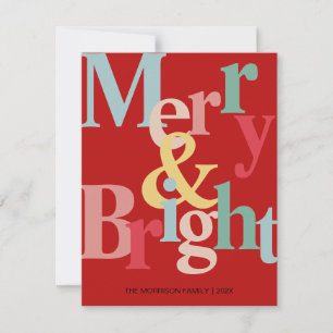 Merry and bright  Modern typography red Holiday Card