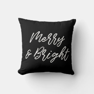 Merry and Bright modern white font Throw Pillow