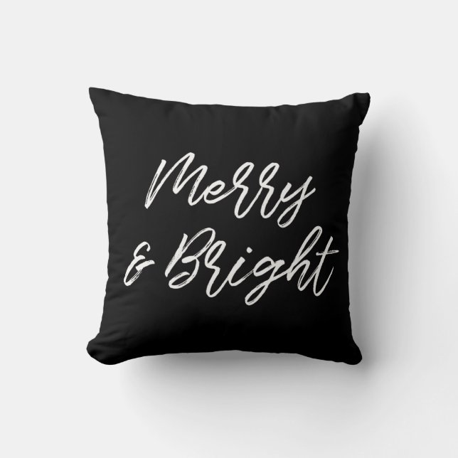 Merry and Bright modern white font Throw Pillow (Front)