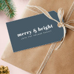Merry and Bright | Modern Xmas Dusky Smoke Blue Gift Tags<br><div class="desc">A stylish modern holiday gift tag with a bold retro typography quote "merry & bright" in white on a smoke blue feature colour. The greeting and name can be easily customized for a personal touch. A trendy,  minimalist and contemporary  design to stand out this holiday season!</div>