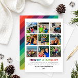 Merry and Bright Moments 2024 Photo Collage Holiday Card<br><div class="desc">It was another strange year, but it had its bright moments! Modern and colourful collage style holiday greeting features nine (9) square photo spaces - perfect for Instagram pics, "Merry & Bright" text in bold rainbow colours, custom black text that can be personalized, and a pattern of diagonal rainbow stripes...</div>