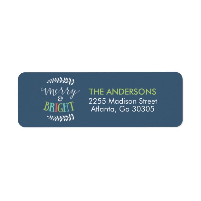 Merry and Bright Navy Blue Return Address Labels (Front)