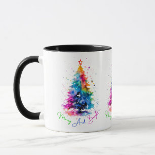 Merry and Bright Neon Christmas Tree White  Mug