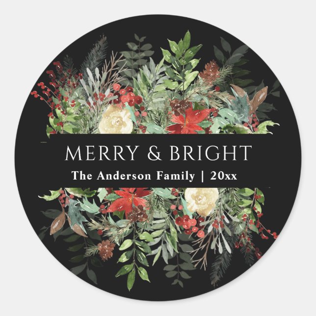 Merry and Bright | Noel Rustic Christmas  Classic Round Sticker (Front)
