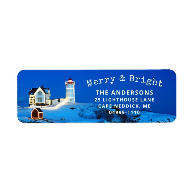 Merry and Bright Nubble Lighthouse Return Address (Front)