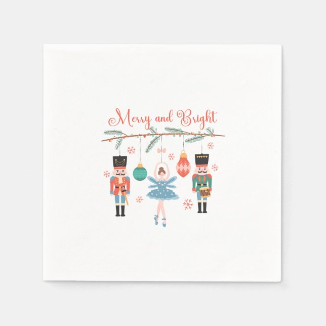 Merry and Bright Nutcracker Ballet Christmas Napkin (Front)