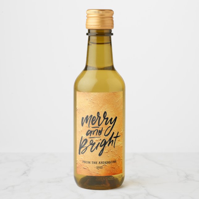 Merry and Bright Orange Glitter Wine Label (Front)